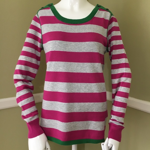 Tommy Hilfiger Gray and Pink Striped Sweater, sz S - Picture 1 of 8